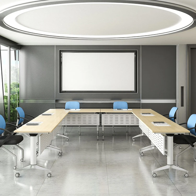 Cheap smart round wooden power socket folding conference meeting training school student staff training office desk table chairs