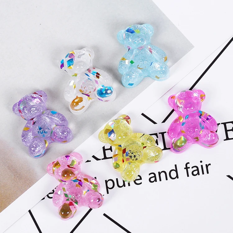 Crafts Bear Cabochons hot sale colorful flatback bear cabochons for keychain ResinResin Crafts
