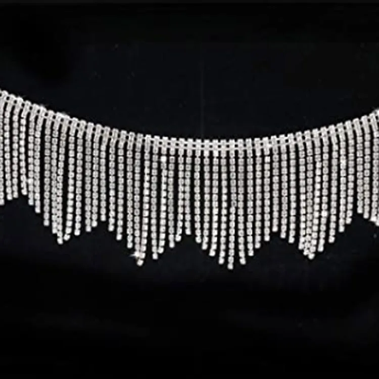 Tassel Rhinestone Fringe Trim, Crystal Rhinestone Chain Fringe Rhinestone Applique, for DIY Decoration and Bridal Embellishment