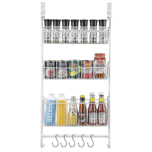 Over The Door Pantry Organizer 3 Tier Hanging Wire Storage Basket Spice Rack Organizer Kitchen Shelf with Hooks