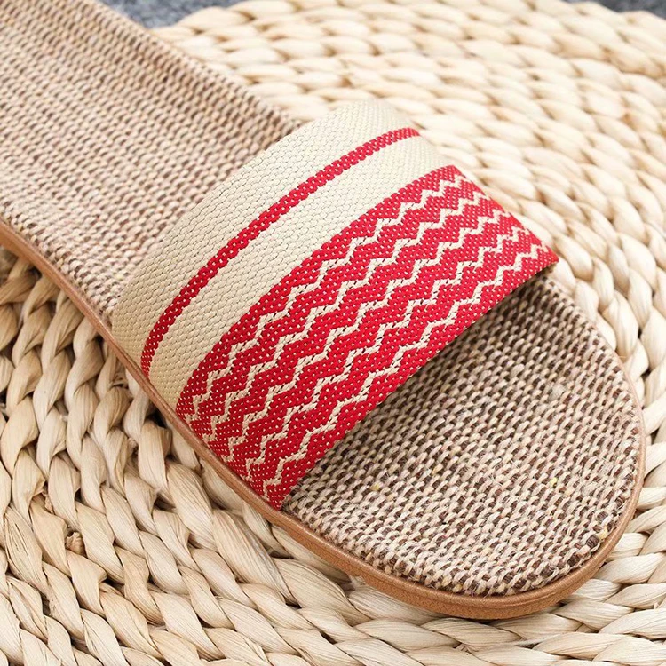 Adult breathable hotel slide sandal personalized flax slipper flat linen slippers