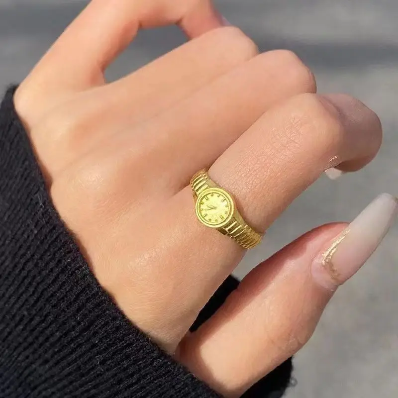 New Arrivals Copper Rhinestone Couple Ring Gold Adjustable Zircon Watch Rings For Men & Women