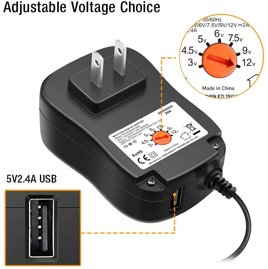 36W Universal AC Adapter 3V 4.5V 5V 6V 7.5V 9V 12V Power Supply for Household Electronics LED Strips Router HUB HDMI Switcher