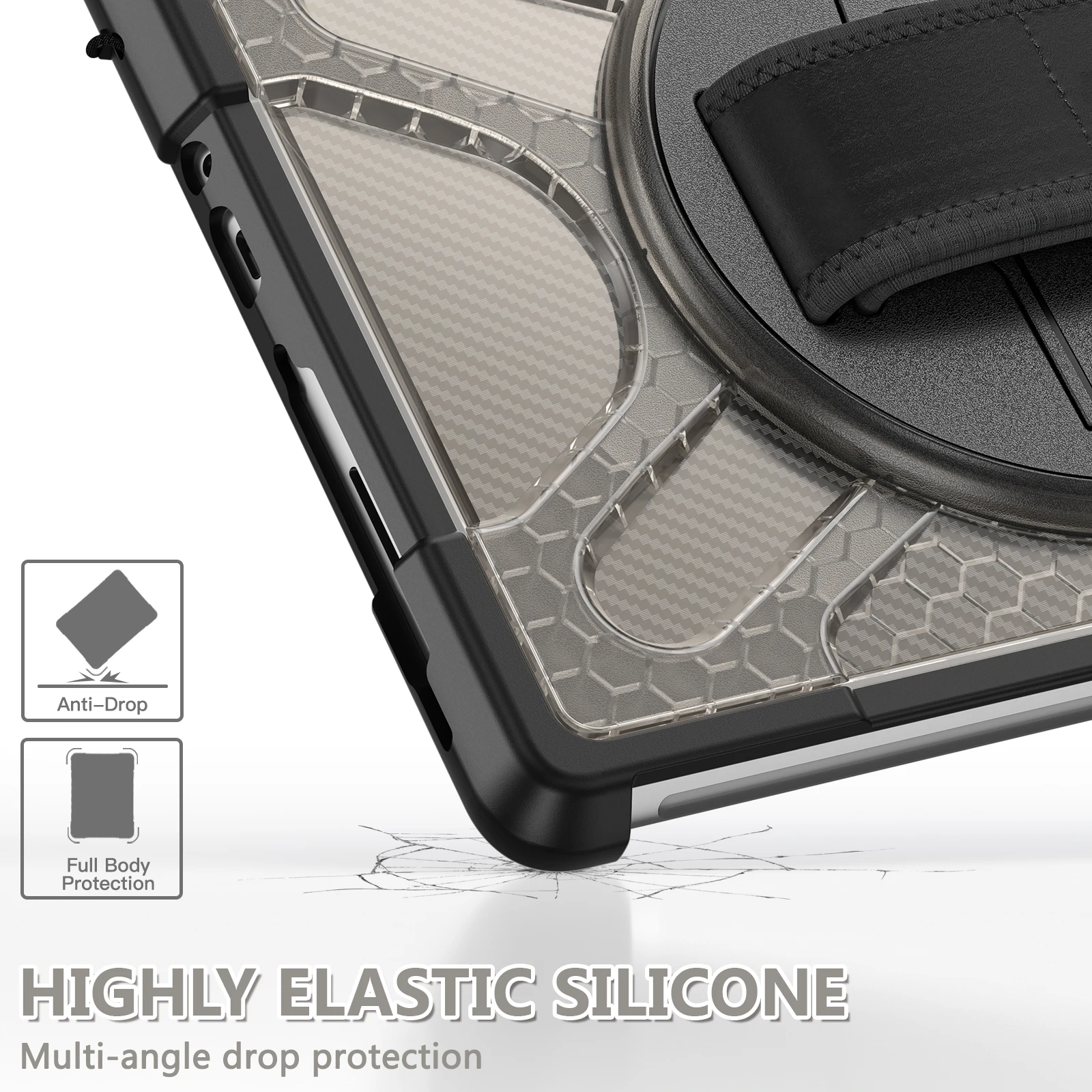 Rugged Case for Microsoft-Surface-Go-3/Go-2/Go with Rotatable Kickstand, Hand Strap Compatible with Type Cover Keyboard