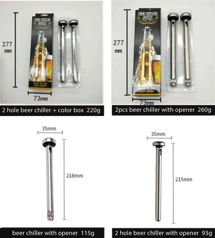 Wholesale 2 Pieces Stainless Steel Beer Bottle Chiller Stick