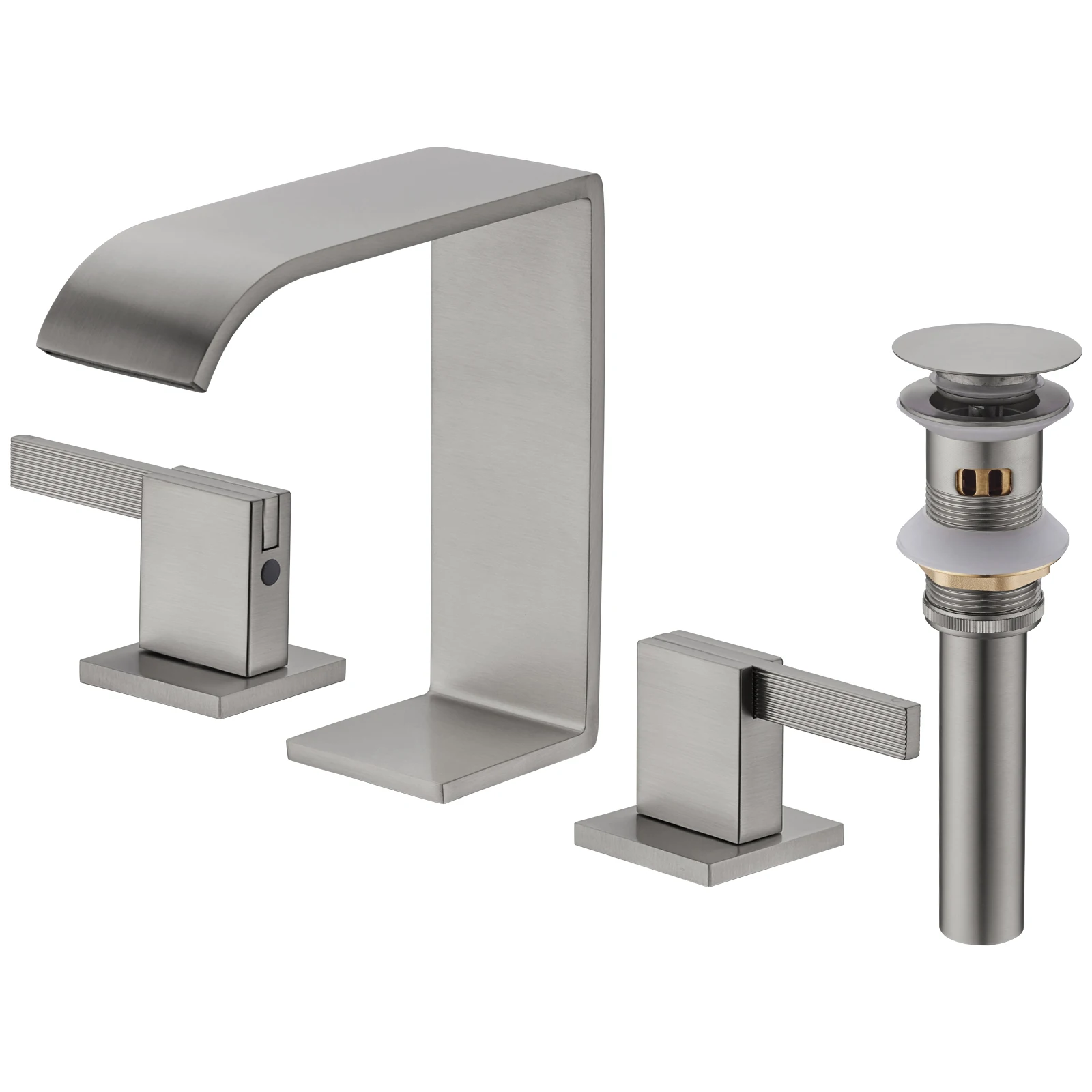 Modern Bathroom Deck Mounted Chrome 3 Hole Dual Handle Cold Waterfall Basin Faucet Tap