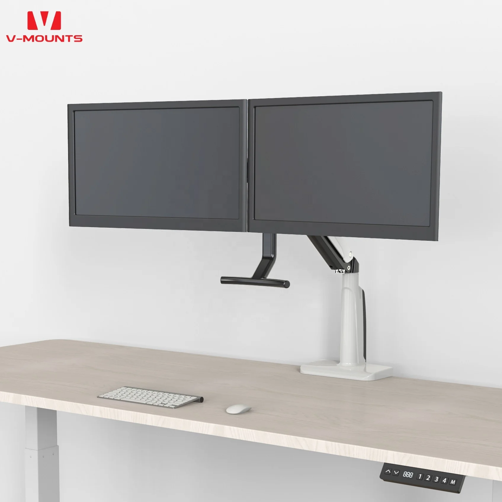 V-mounts Adjustable Gas Spring Dual Monitor Laptop Stand with Interactive Handle for Laptop Stands VM-GF02