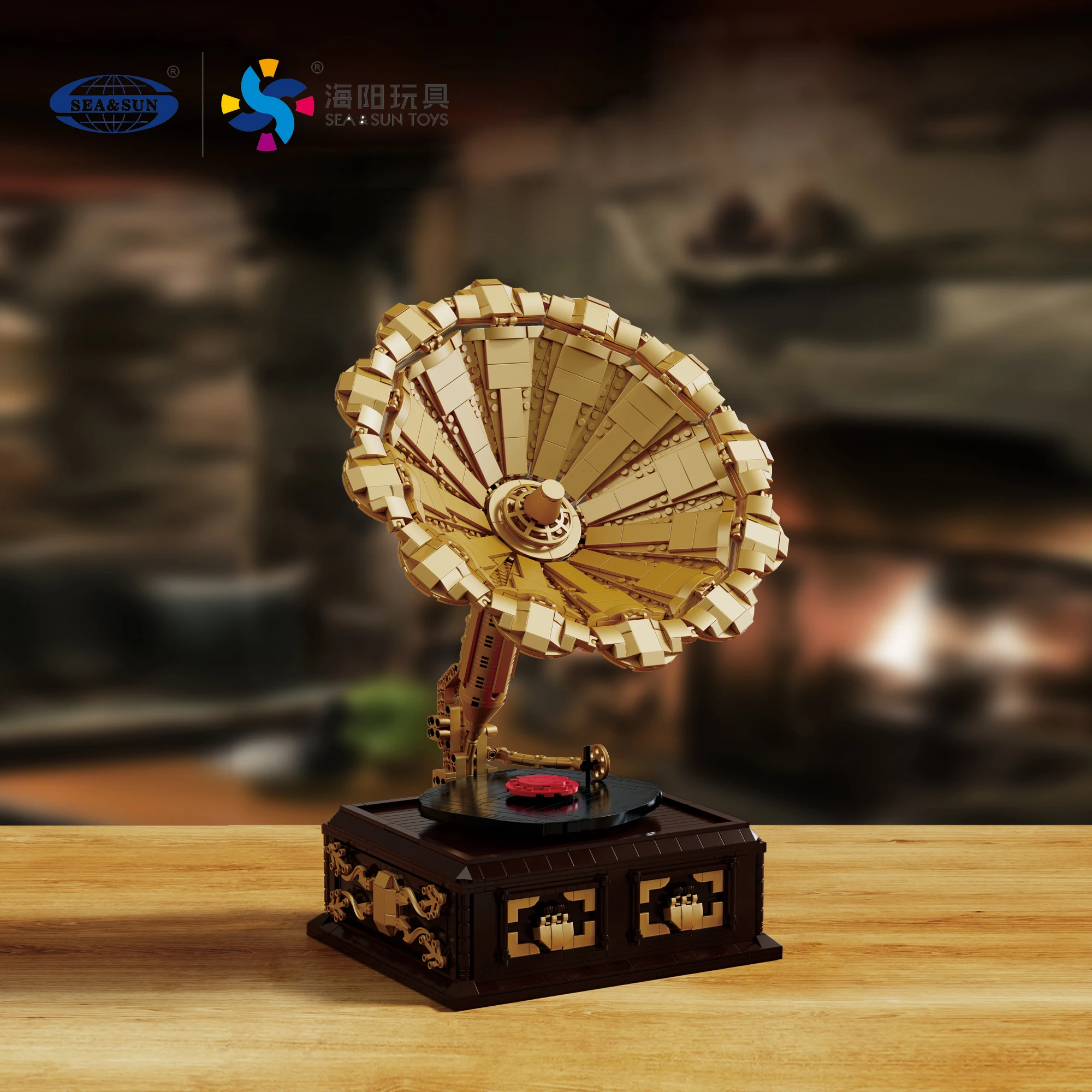 On chain music gramophone puzzle self installing building blocks