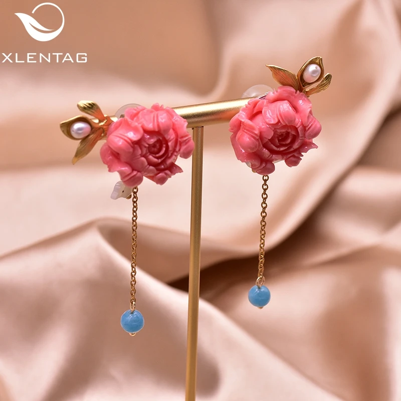 925 Sterling Silver Coral Powder Drop Earrings For Women Natural Blue Crystal Bird Flower Dangle Earring Jewelry