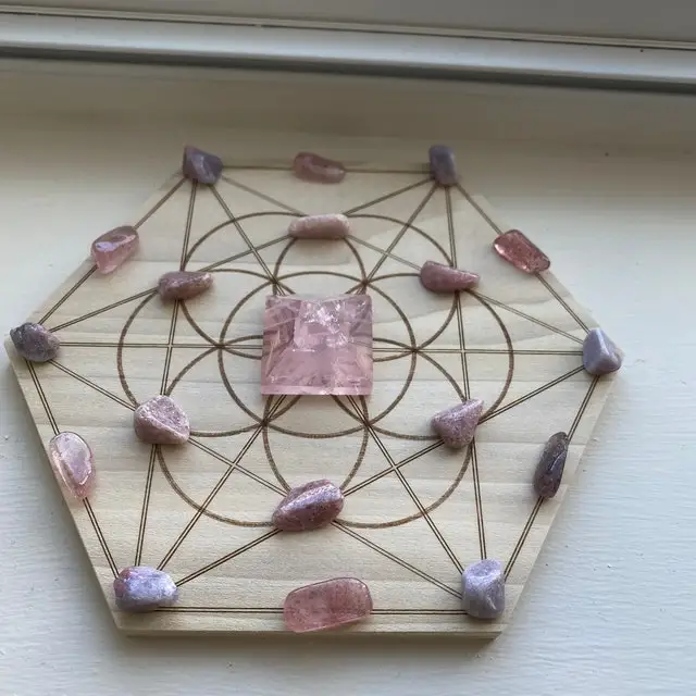 6 Inch Sacred Geometry Laser Cut Wooden Home Crystal Grid Set Mini Crystal Gemstone Engraved Board