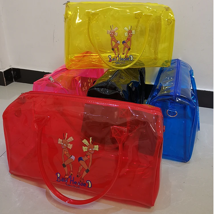 clear overnight pvc travel bag gym bags with custom print PVC transparent colorful silicone jelly clear pvc duffle bag
