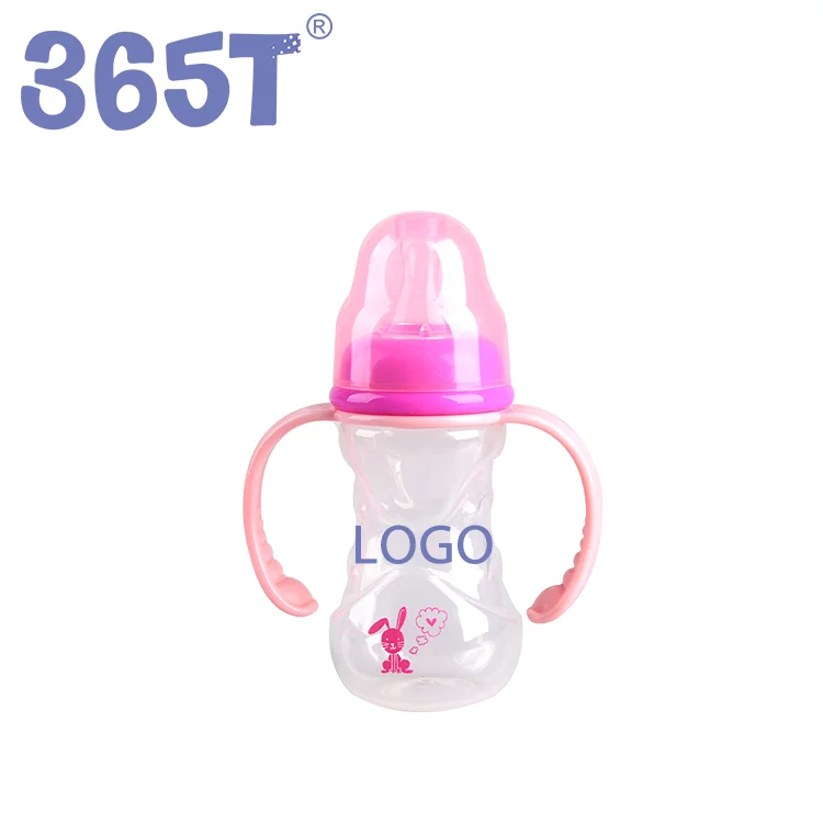 365T OEM ODM Pink Girl 240ml 8oz PP Cute Shaped Baby Feeding Bottle with Handle