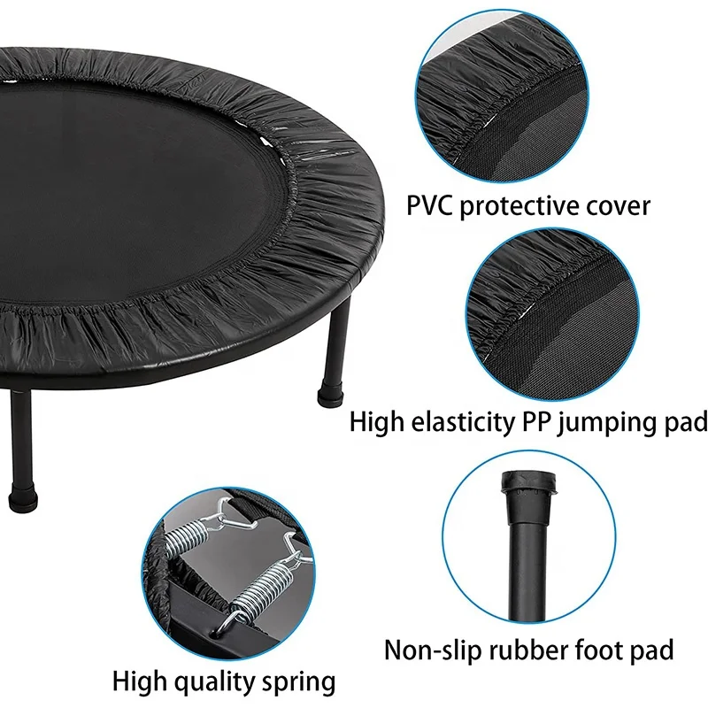 Gym Equipment Indoor Heavy Duty Mini Fitness Trampoline, 39in/44in | 36 Premium Elastic Cord Bungees with 7 Firmness Settings