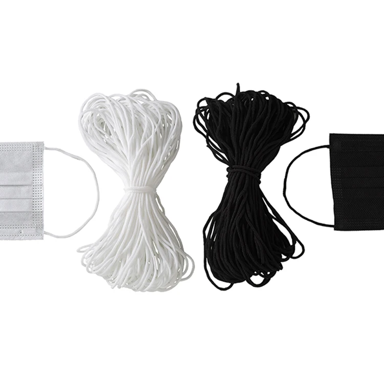 Factory Manufactured Disposable New White Round Elastic Earloop 3MM Polyester Spandex Soft Ear Tie Rope Elastic Cord