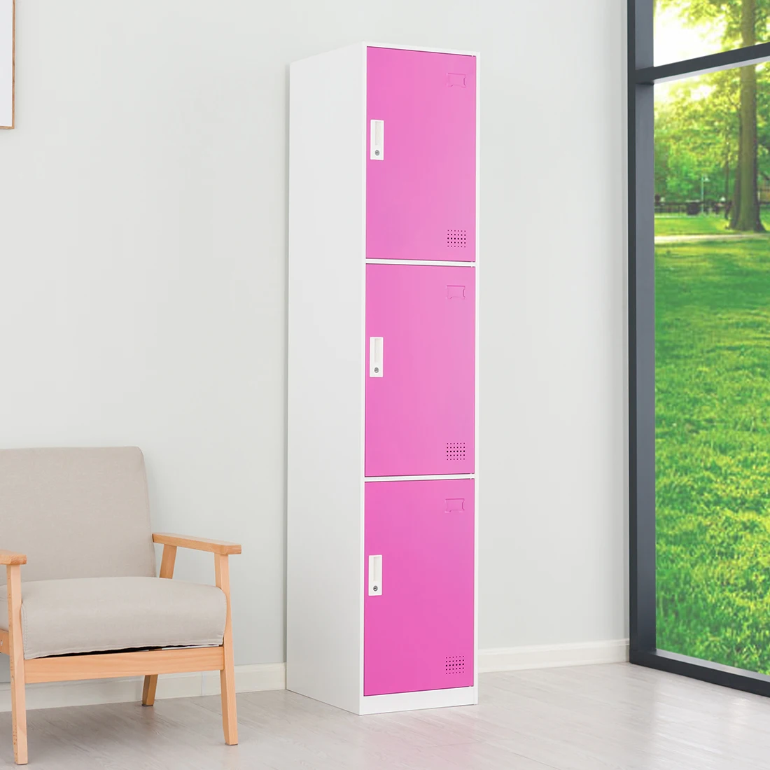 
Commercial furniture pink Metal Locker 3 door Gym Storage Cabinet Single row Steel cabinet 