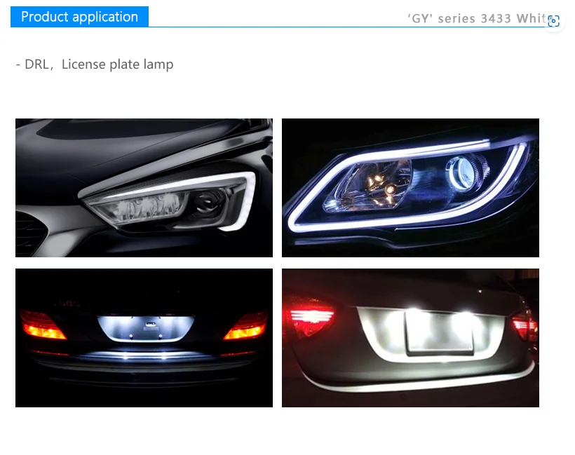 Yuliang AEC-Q102 3434 PLCC6 single color Cool White smd led for license plate light car light daytime running light