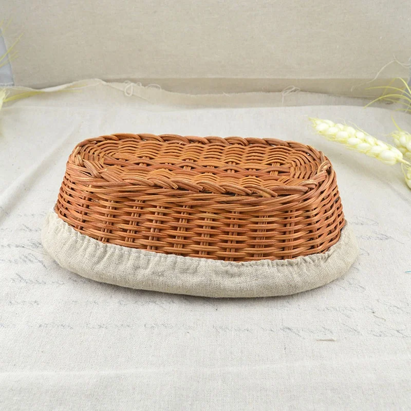 
Custom Rattan Bread Basket Oval with Linen Liner 