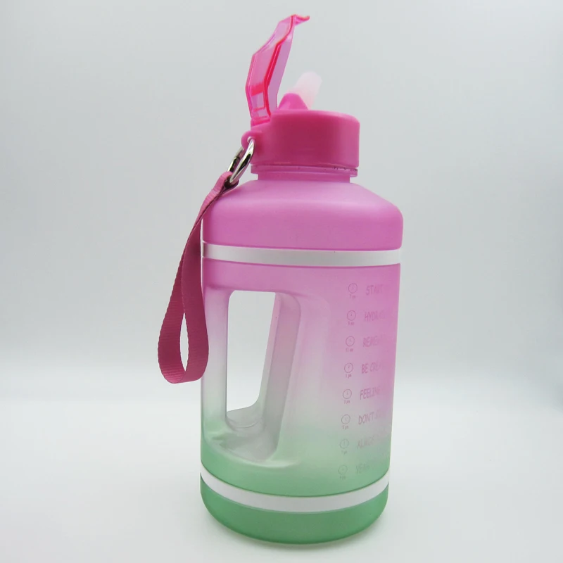 bpa free custom logo Plastic Motivational 1 gallon water bottles Water Bottles Gym jug with straw and rope