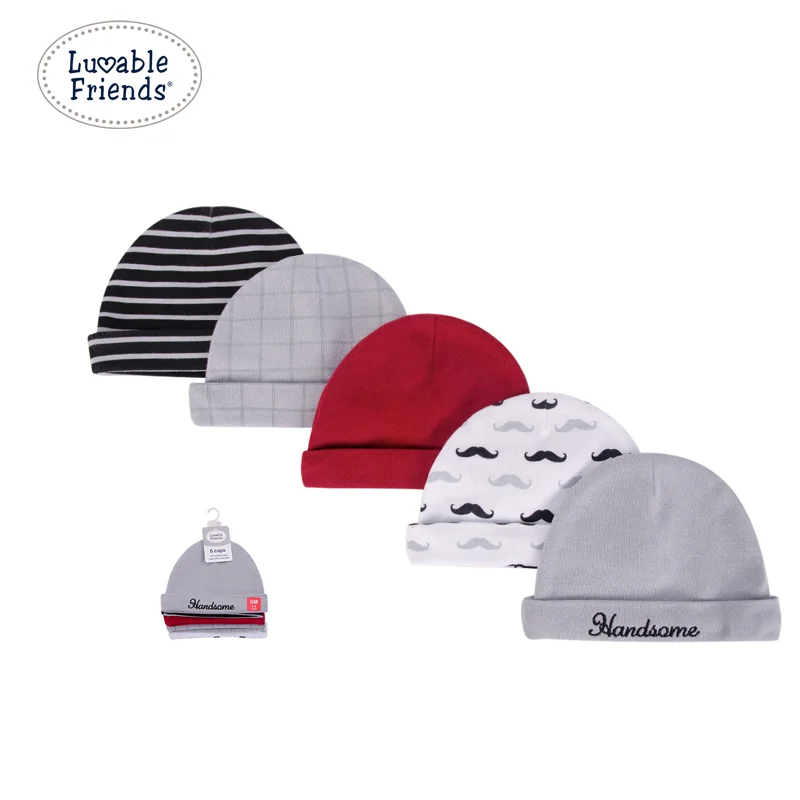 Luvable Friends Baby Hat Set 5PK Newborn Baby Hats 100% Cotton NO.34728CH