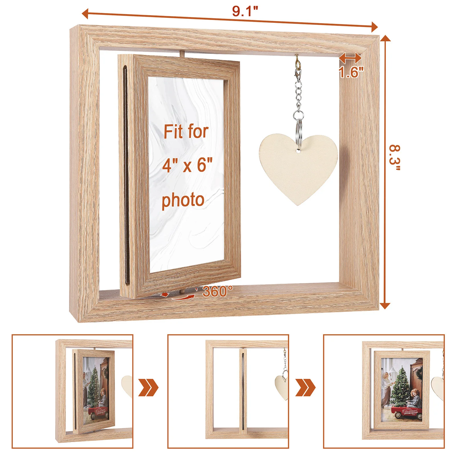 Picture Frame Double Sided Cards Display Holder Rotating Photo Frame For Memorial