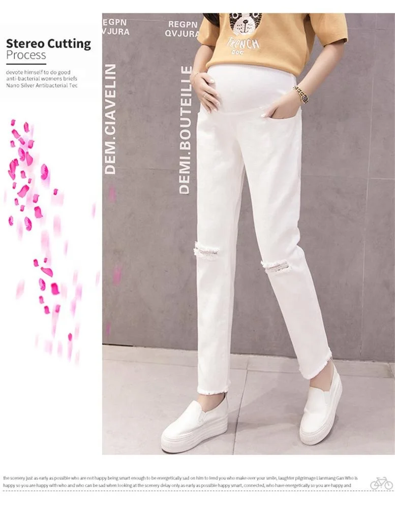 
2019 Korean version of the hole pregnant women stomach lift jeans 