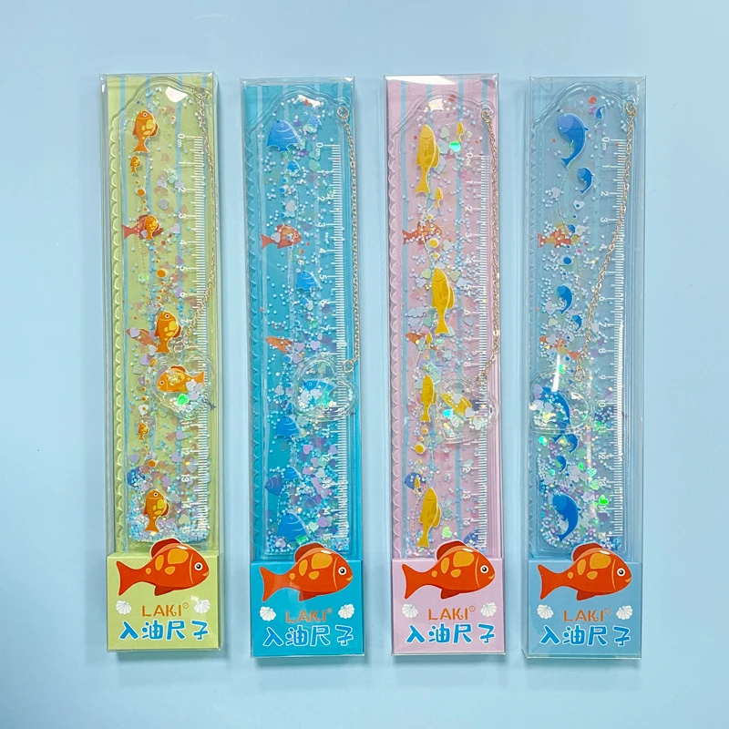 School Stationery Plastic Fashion Design Ruler Straight Ruler Multiple Colors Custom Liquid Ruler for School