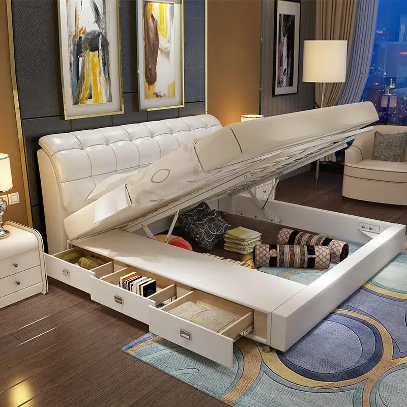 PYC-15 Modern Bedroom Furniture Leather Bed Luxury King Size Double Bed With Storage Drawers Apartment Couple Wedding Bed