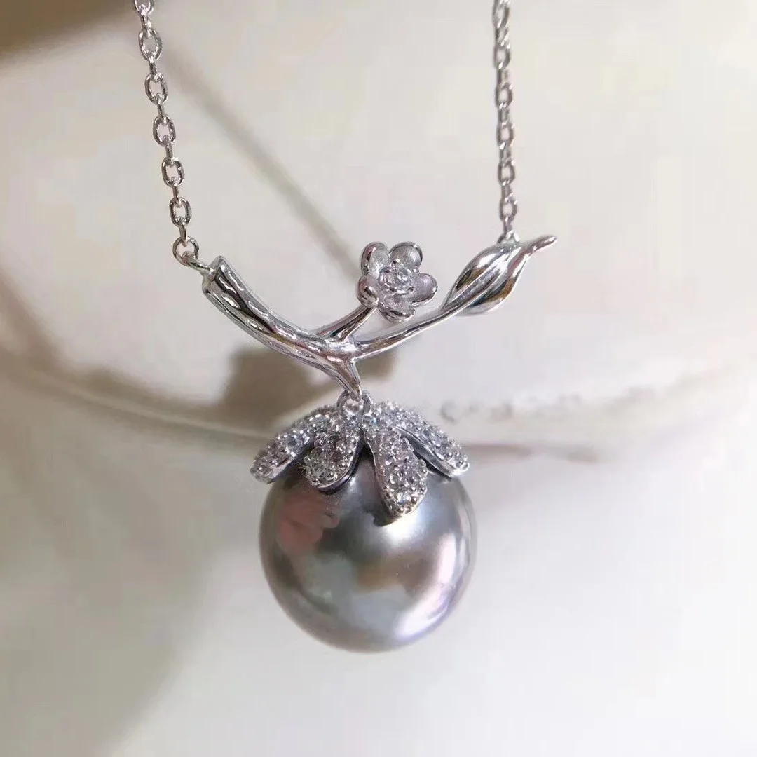 N164 11-12mm DIY Natural  Freshwater pearl charm pendant necklace chain accessory 925 sterling silver jewelry for women