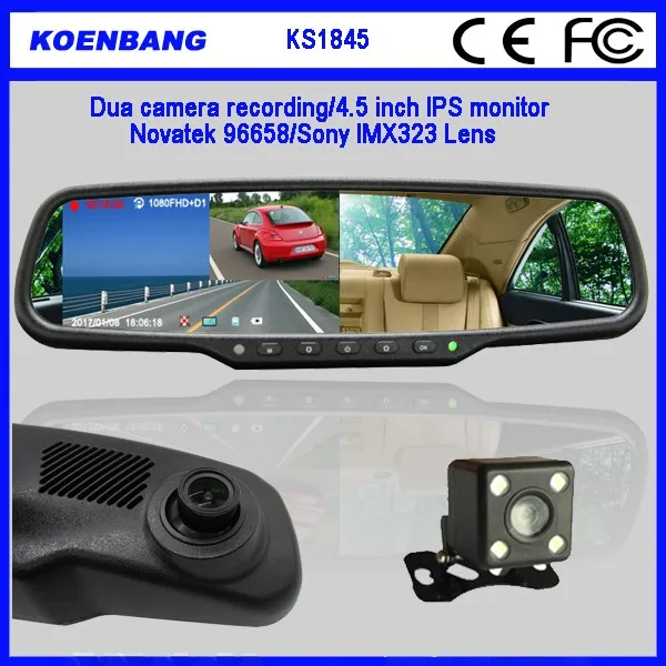 4.5 Inch IPS Screen FHD 1080P Mirror Dash Cam Dual Lens Car Camera DVR Rearview Mirror Monitor H.264
