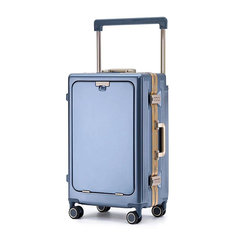 Custom Pattern Luxury Aluminum Frame Suitcase Wide Handle Front Open Travel Trolley Bags Suitcase Luggage
