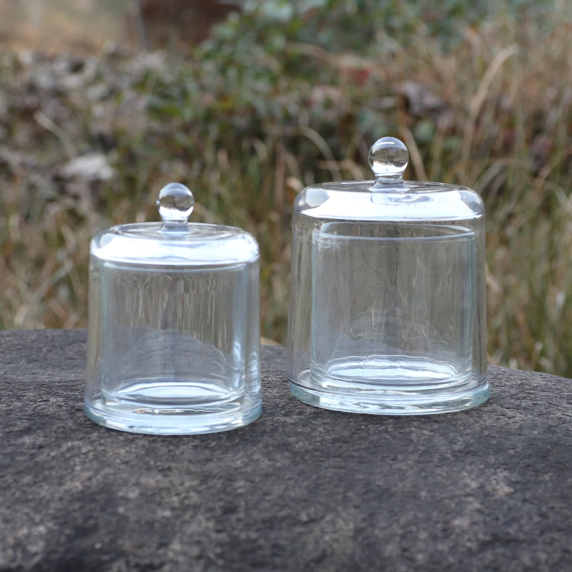 empty clear round glass dome cover domed shape glass candle cloche holders jars with bell lid