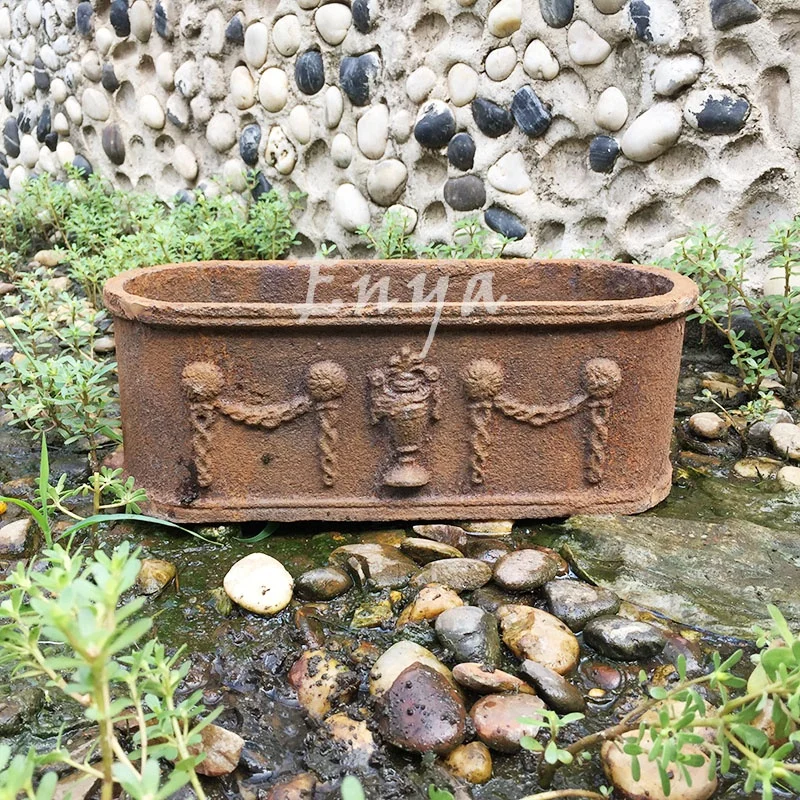 Antique Garden Oval Shape Cast Iron Urn Flower Pots & Planters