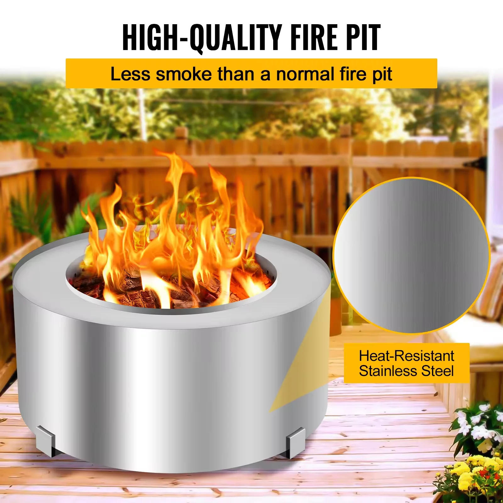 Outdoor Bonfire Fire Pit Stainless Steel Round Wood Burning Stove Smokeless Bonfire Pit for Outside Patio Backyard