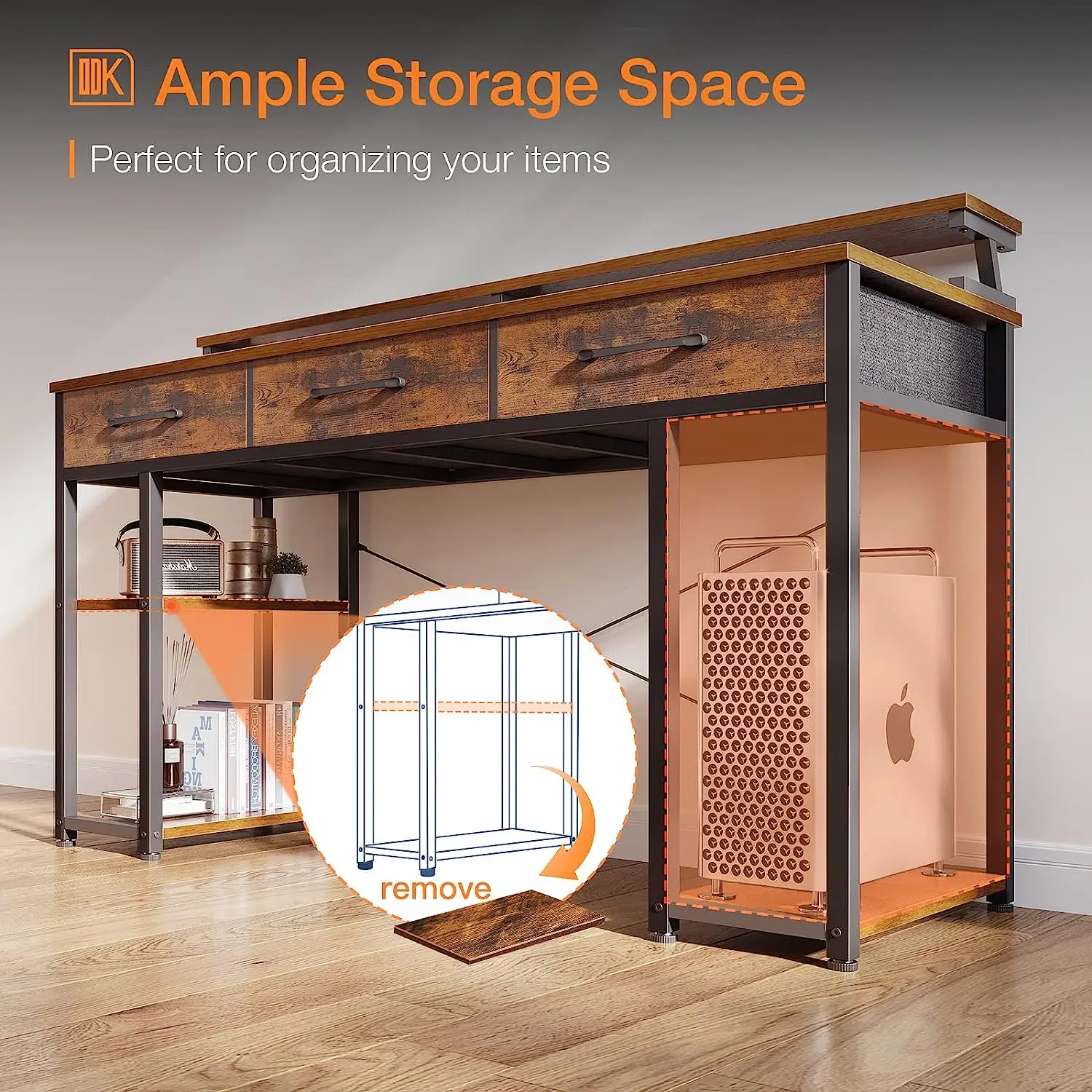 Ikegao 202355 inch Home Office Desk Modern Work Study Writing Table Desk Computer Desk with Drawers and Storage Shelves