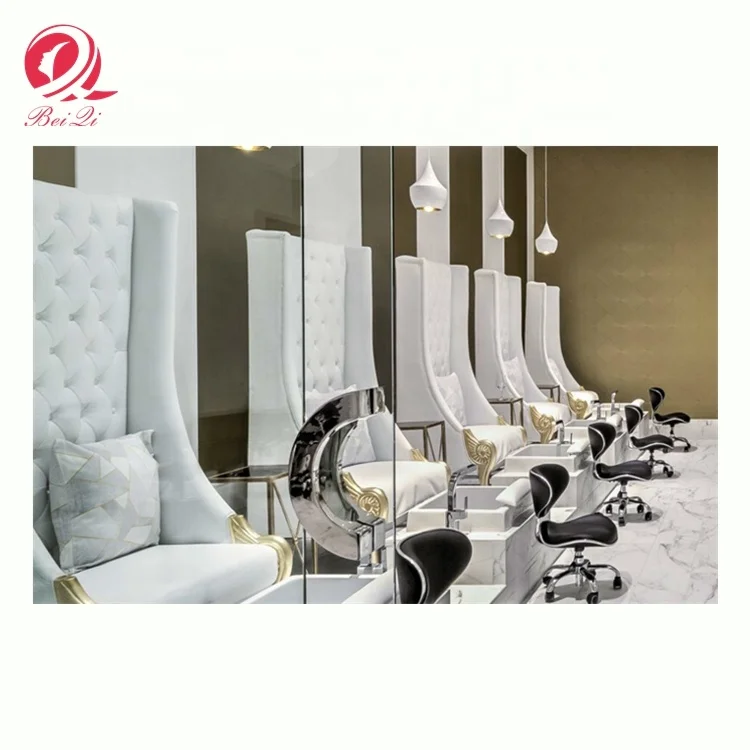 Nail spa salon furniture luxury ceramic bowl foot spa pedicure chair high back king throne chair