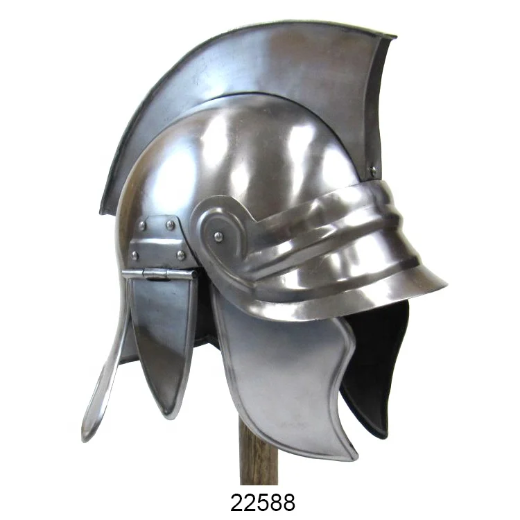Cast Iron German Sallet Armor Helmet Silver Plated Ancient War Warriors Helmet Medieval Armor Helmet for Decoration