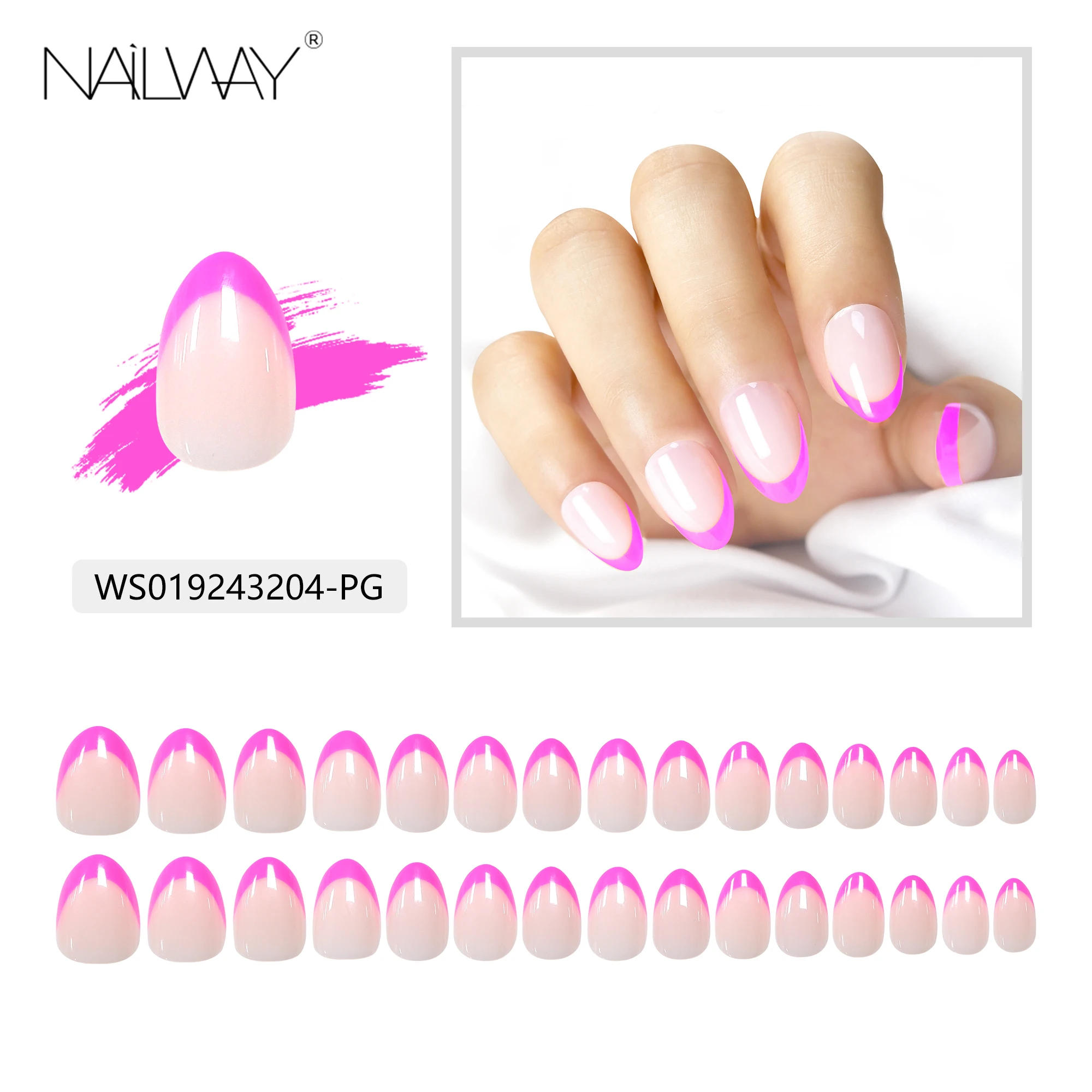 Nailway New Design Wholesale Glossy Short Oval 15 Sizes 30Pcs Artificial Fake Nails Soft Gel Press On Nails