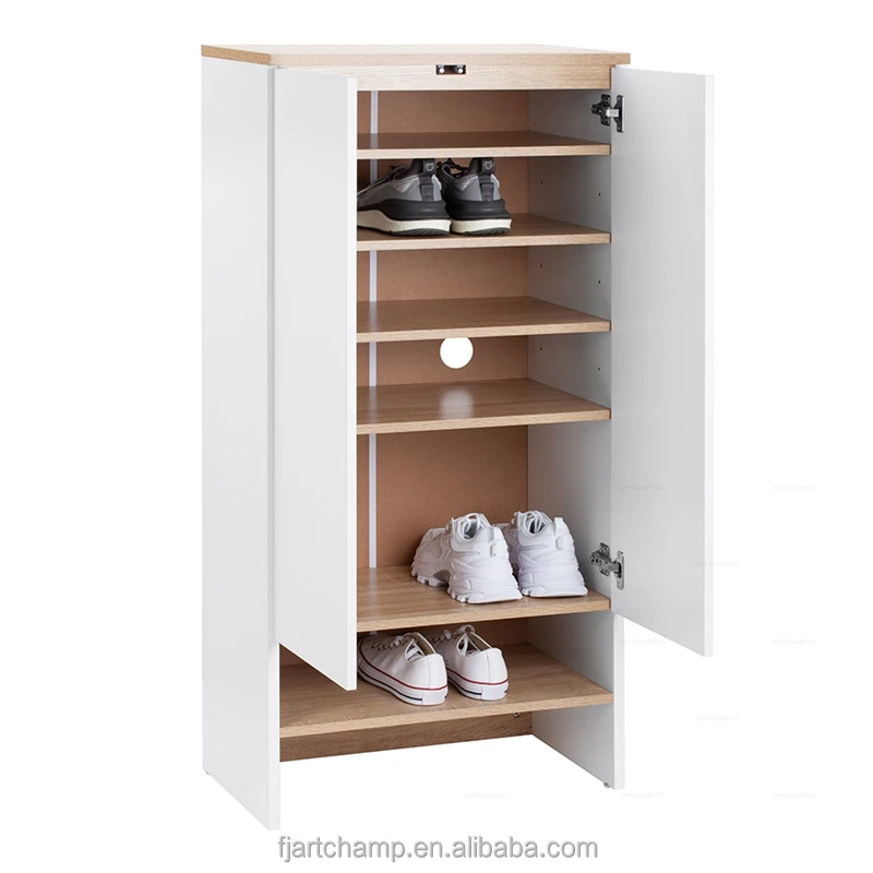 2 Sliding Doors Home Modern Wooden Storage Shoe Rack Cabinet