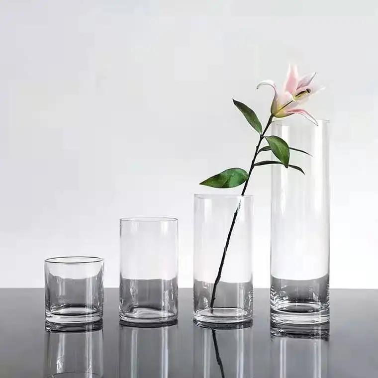 Vase Transparent Cylinder Tall Glass European Simple Cylinder Large Big Clear Floor Flower for Wedding Modern Glass of Plants
