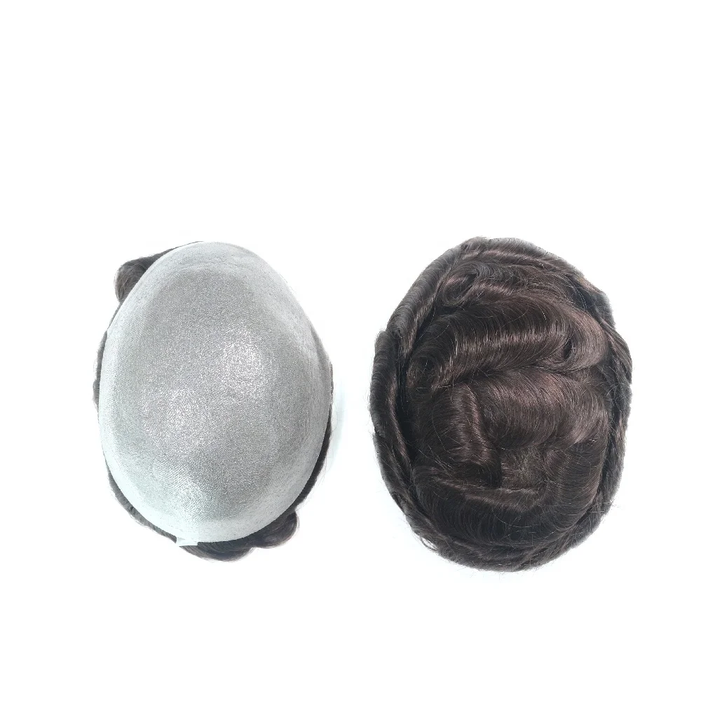 Large Stock Indian Human Hair Toupee with Thin Poly Skin Base
