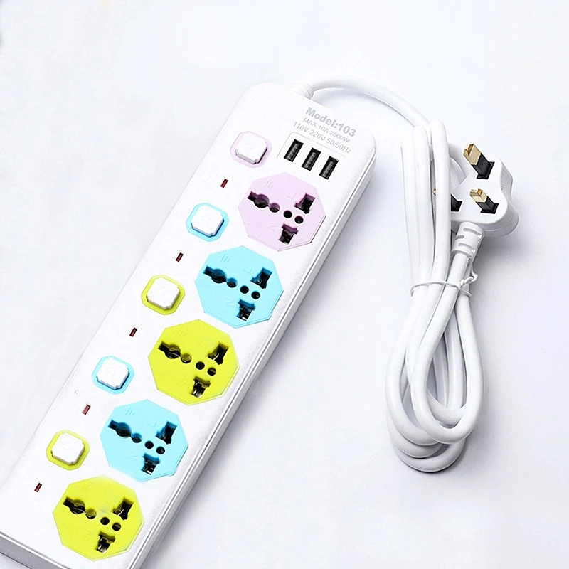 Mid East Countries UK 13A Electrical Power Cord Strip 5 Way Universal Extension Lead USB Socket