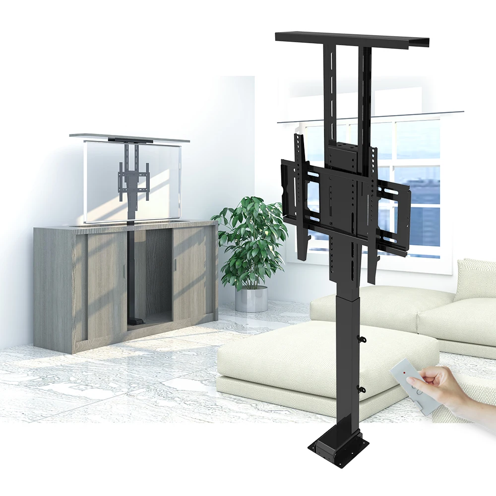 Electric 42-70 Inch Modern Luxury Black Height Adjustable TV Stand Hidden cabinet electric lifting TV bracket