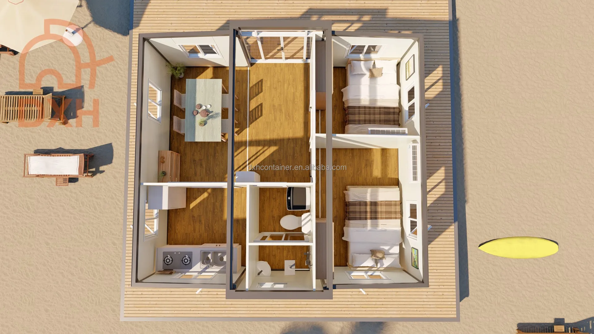 DXH factory OEM ODM customized durable tiny villa 10ft 20ft 30ft 40ft seaside prefab  expandable container house tiny villa