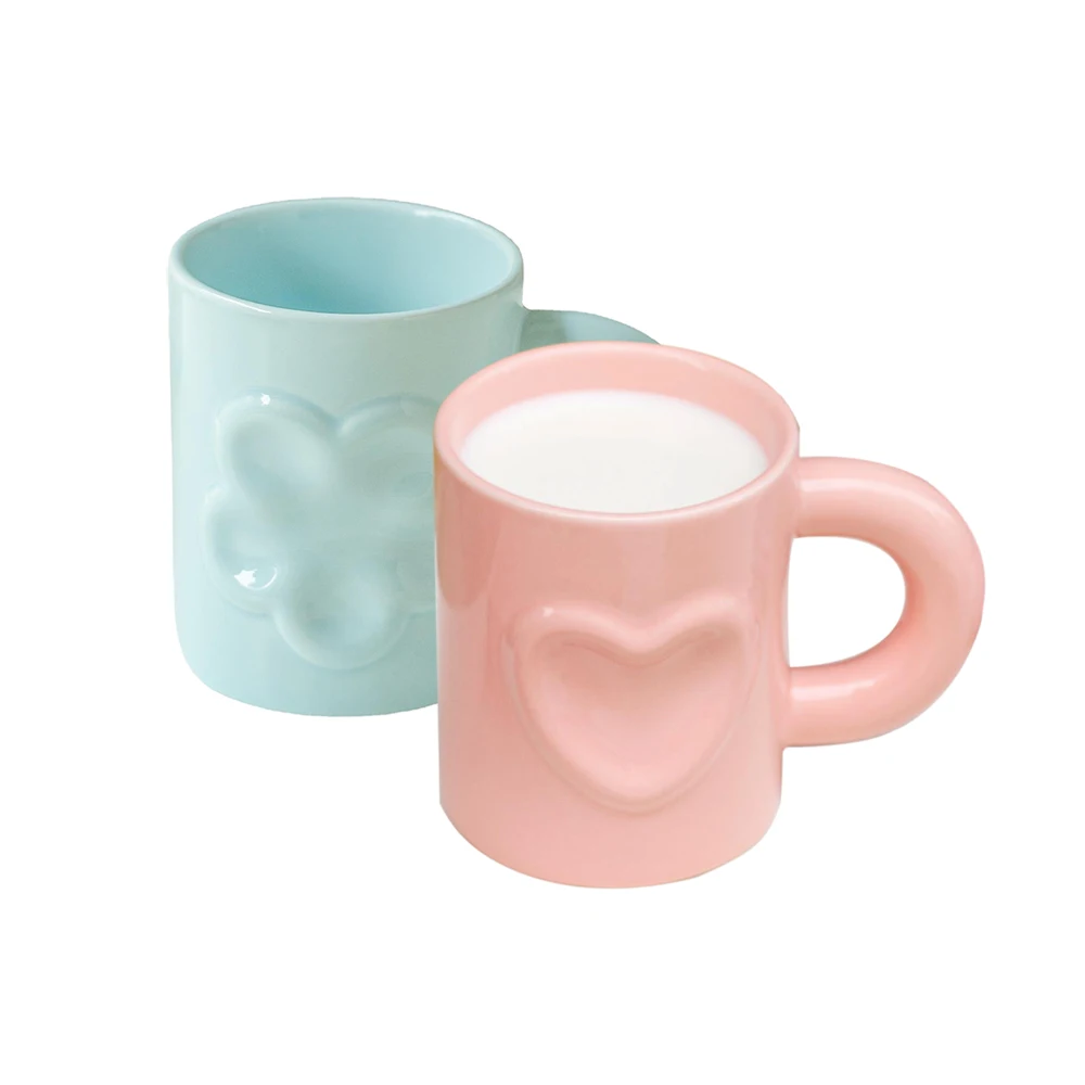 10oz/300ml pink color heart emboss cute ceramic mug for girls