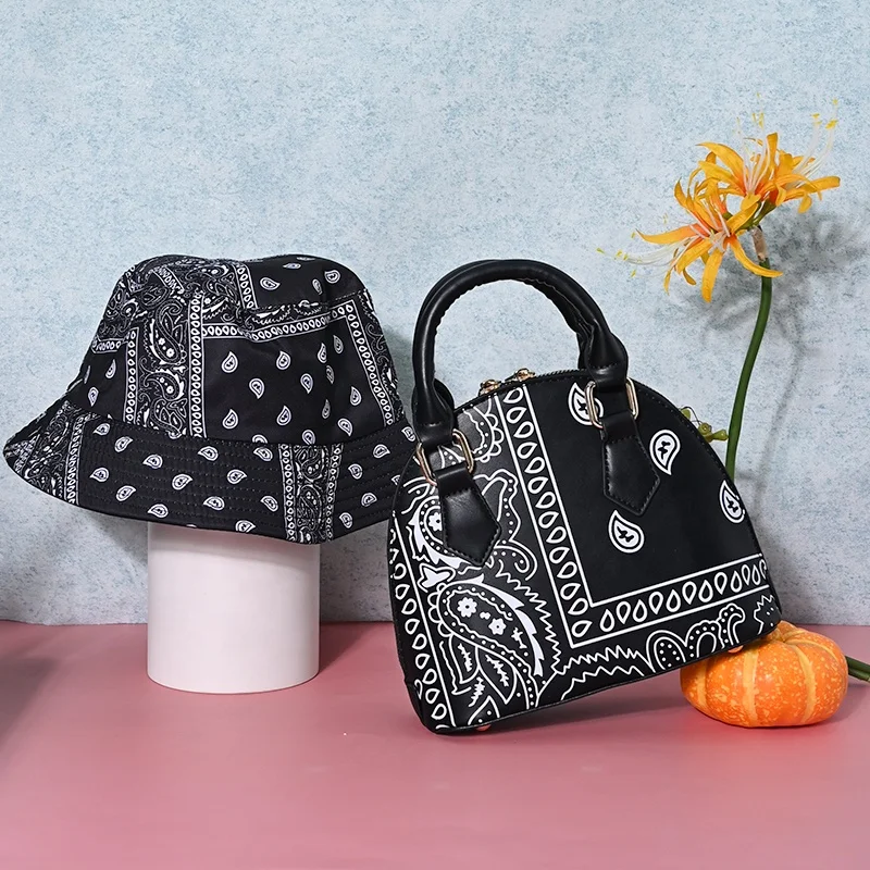 Wholesale Fashion Luxury Folk-custom Chinese Style Purse Crossbody Bag Bucket Ladies Single Shoulder Women Handbags and Hats Set