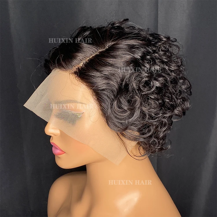 Wholesale Cheap Price Brazilian Indian 100% Remy Raw Human Hair black deep wave pixie cut T lace part wig