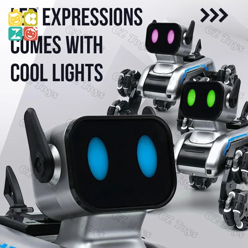 Amazoms Hot Sale CZ RC Robot Dog 18mins Play Time Light up Music 8 Wheels Model RC Stunt Car Robot Dog Toys Remote Control Car