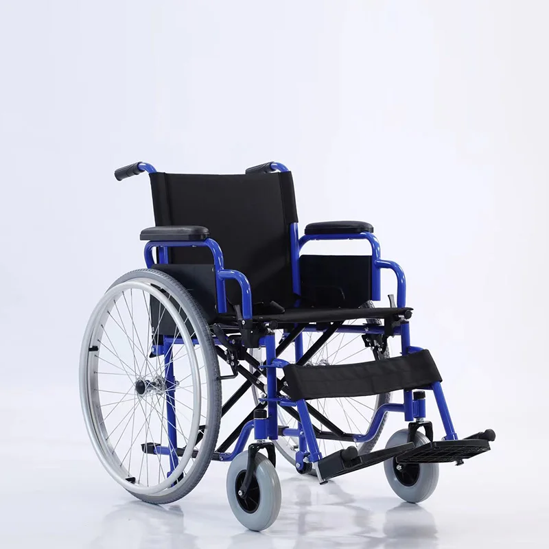 Customizable Blue Wheelchair with Adjustable Armrests & Detachable Leg Rests