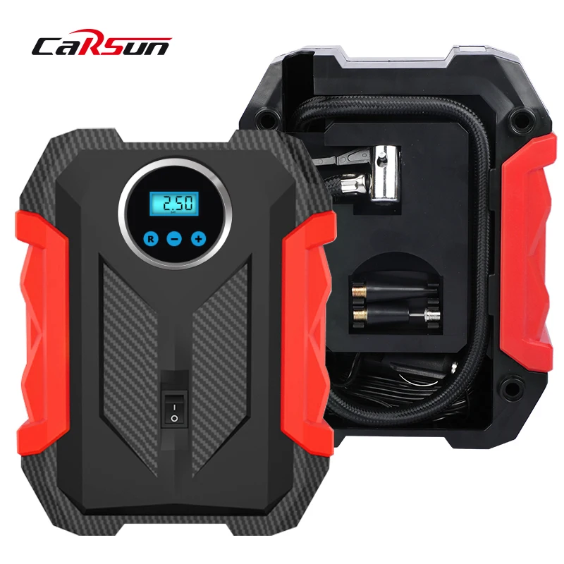 12V Car Air Pump Red Inflator Portable Tyre Pressure Digital Compressor Inflator For Jump Starter With LED Light Car Air Pump