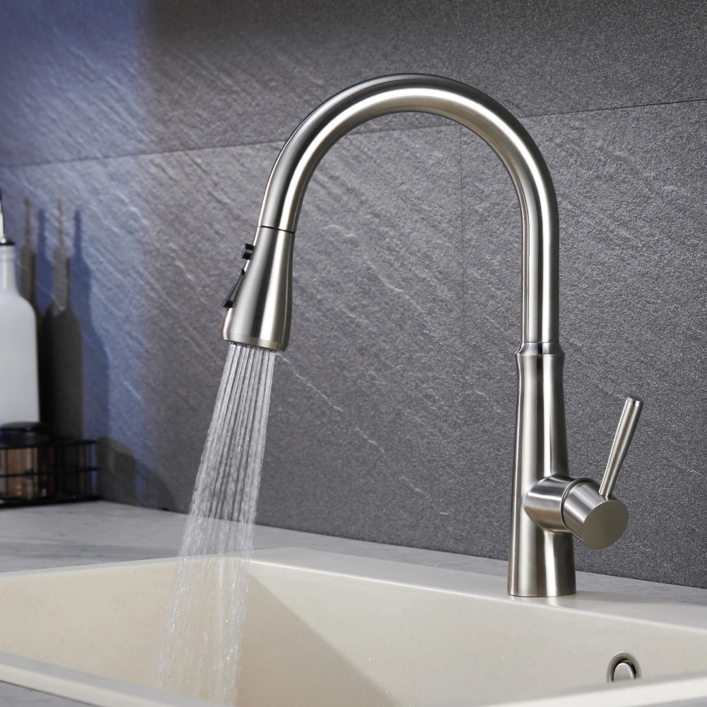 Modern Kitchen Faucet Long Goose Neck Ceramic Cartridge Stainless Steel Kitchen Tap Pull Down Kitchen Sink Faucet